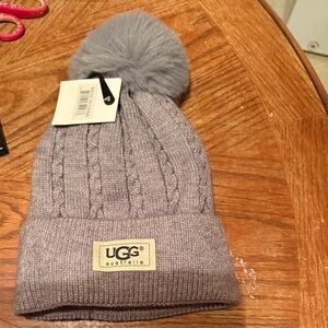 UGG Women's Soft Gray Cable Knit Beanie with Pom